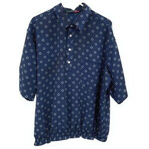 Vintage D'Accord Shirt 2X Blue Geometric Lightweight USA Pocket Pullover